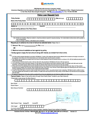 PNB MetLife Policy Loan Request Form