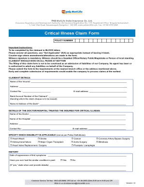 PNB MetLife Critical Illness Claim Form