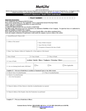 MetLife India Death Claim Form