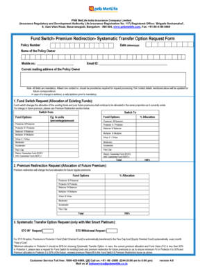 PNB MetLife Fund Switch Request Form