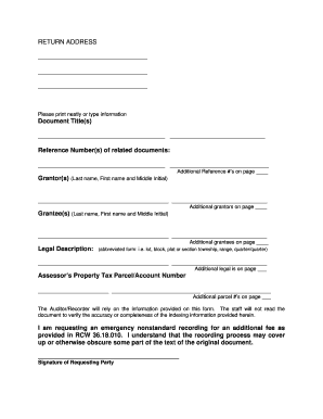 Washington State Deed Recording Request Form