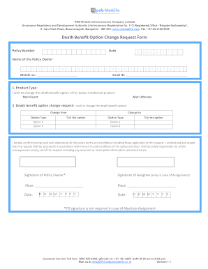 PNB MetLife Death Benefit Option Change Request Form