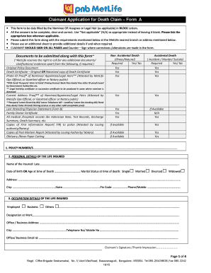 MetLife Death Claim Form A