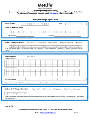 MetLife India Policy Servicing Request Form