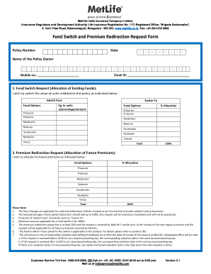 MetLife India Fund Switch and Premium Redirection Request Form