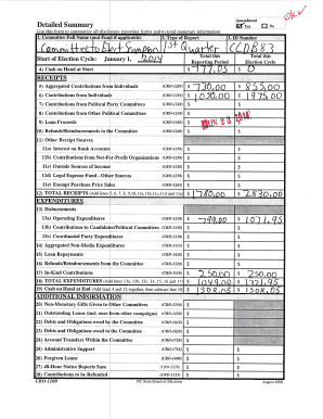 North Carolina Campaign Finance Detailed Summary Form