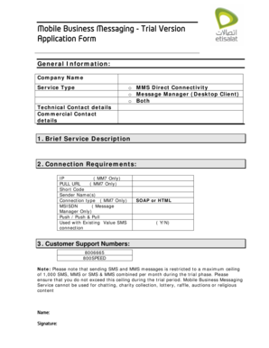 Mobile Business Messaging Trial Application Form