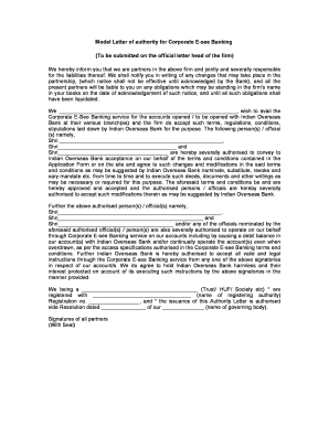 Letter of Authority for Corporate E-See Banking