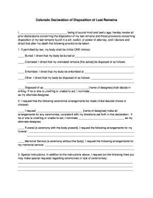 Colorado Declaration of Disposition of Last Remains