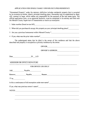 Homestead Property Exemption Application
