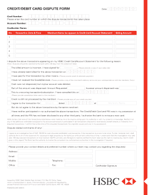 HSBC Credit/Debit Card Dispute Form