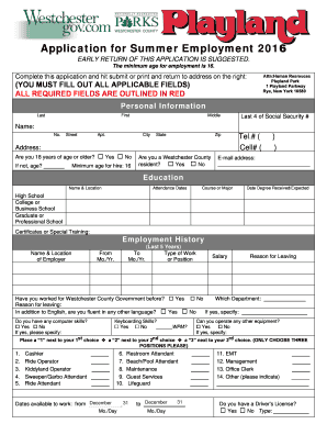 Summer Employment Application 2016