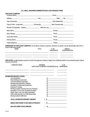 US Small Business Administration Loan Application