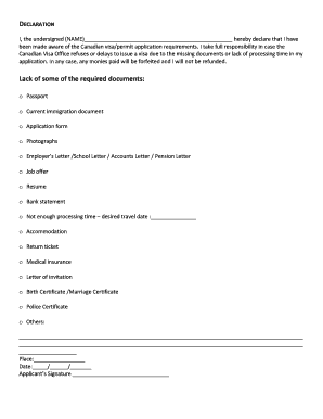 Canadian Visa Application Declaration