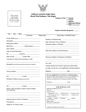 Thailand Visa Application Form