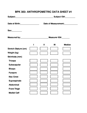 Anthropometric Data Sheet