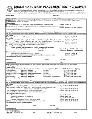 CCSF English and Math Placement Testing Waiver