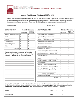 Income Clarification Worksheet