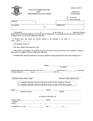 Rhode Island Divorce Complaint Form