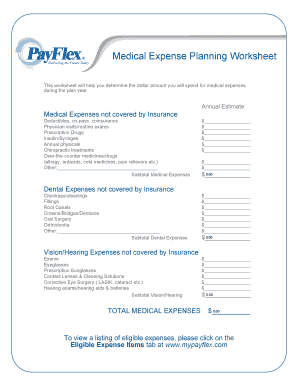 Medical Expense Planning Worksheet