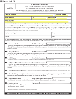South Dakota Exemption Certificate