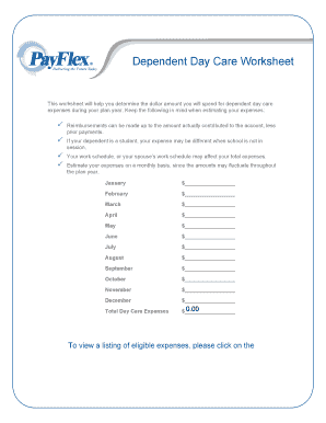 Dependent Day Care Expense Worksheet