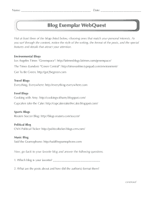 Blog Exemplar WebQuest