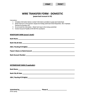 Domestic Wire Transfer Form