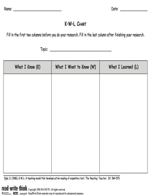 KWL Chart Template
