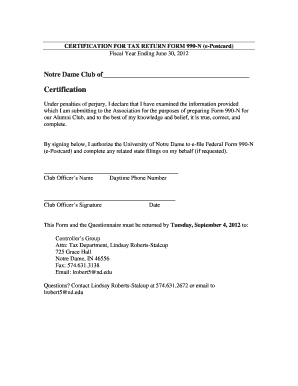 IRS Form 990-N Certification