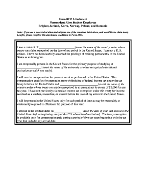 Form 8233 Attachment for Nonresident Alien Student Employees