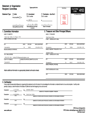 California Form 410 Statement of Organization