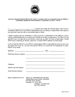 NRLCA Form 30 Release Agreement
