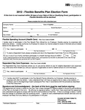 Flexible Benefits Plan Election Form