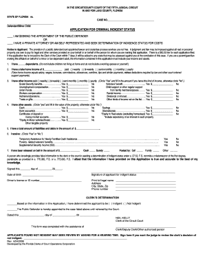 Application for Criminal Indigent Status