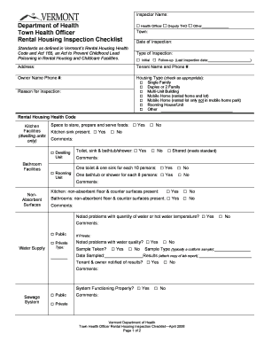 Vermont Rental Housing Inspection Checklist