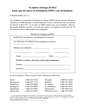 Formulario de Prueba de entrega de WIC