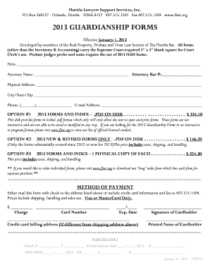 2013 Florida Guardianship Forms Order Form