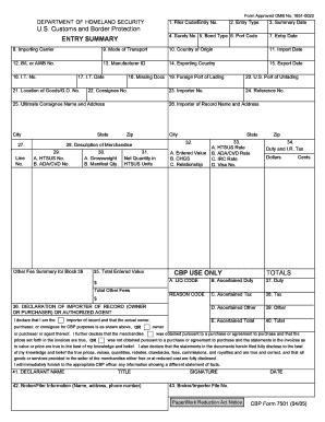 CBP Form 7501 Entry Summary