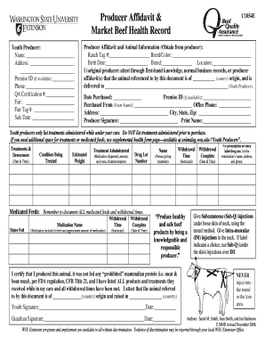 Producer Affidavit and Market Beef Health Record
