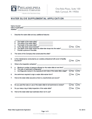 Water Slide Supplemental Application
