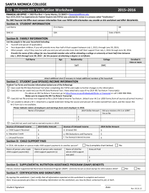 Santa Monica College Financial Aid Verification Worksheet