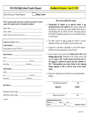 High School Transfer Request Form