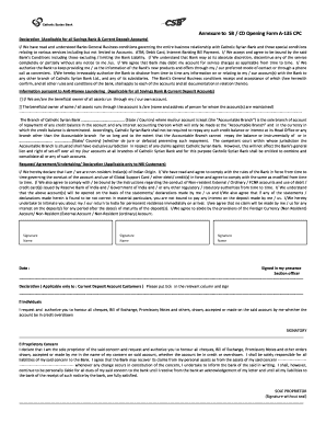 Catholic Syrian Bank Account Opening Form A-135