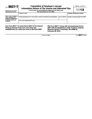 Form 8027-T Transmittal for Tip Income