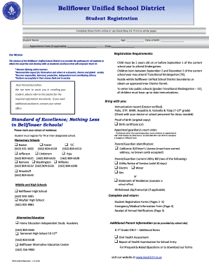 Bellflower Unified School District Student Registration Form