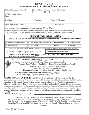 UPMC for Life Medicare Part D Prescription Drug Claim Form