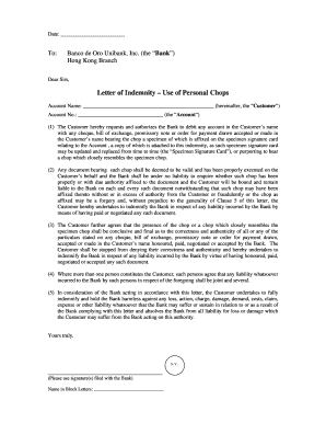Letter of Indemnity for Use of Personal Chops