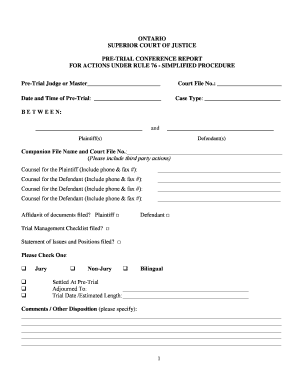 Ontario Pre-Trial Conference Report