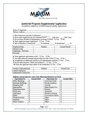 Janitorial Program Supplemental Application